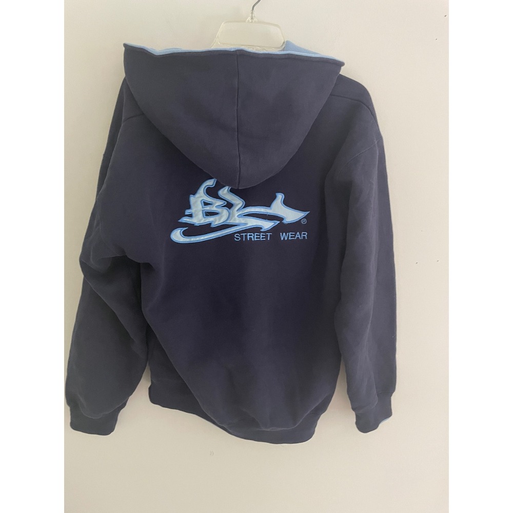 Vintage LBZ Y2K Urbanwear Zip Up Hoodie Navy Blue Streetwear Graphic XL Mens